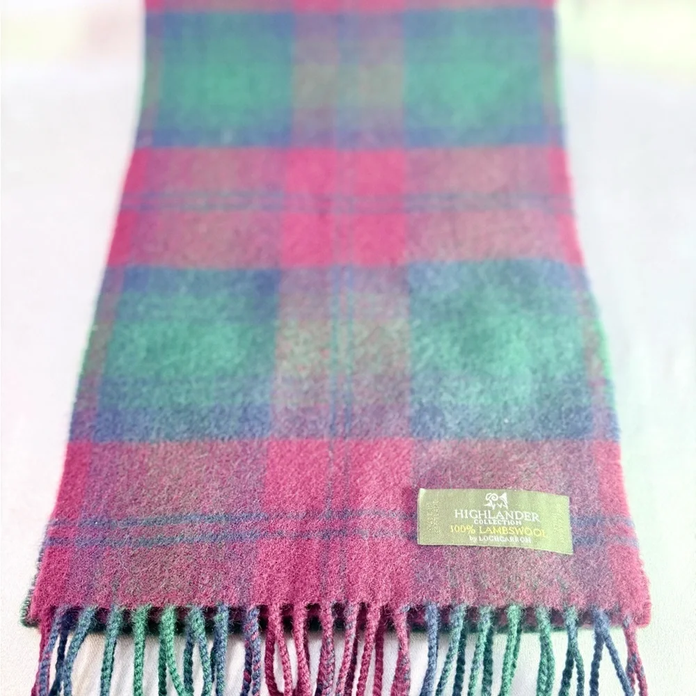 Lochcarron Highlander Scotland Red/Navy/Green Tartan Plaid Lambswool Scarf - Picture 5 of 9
